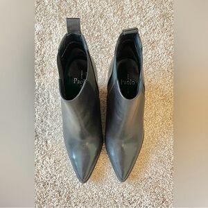 Paolo Black Leather Wedge Boots